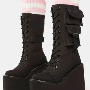 Black Platform Knee-High Boots